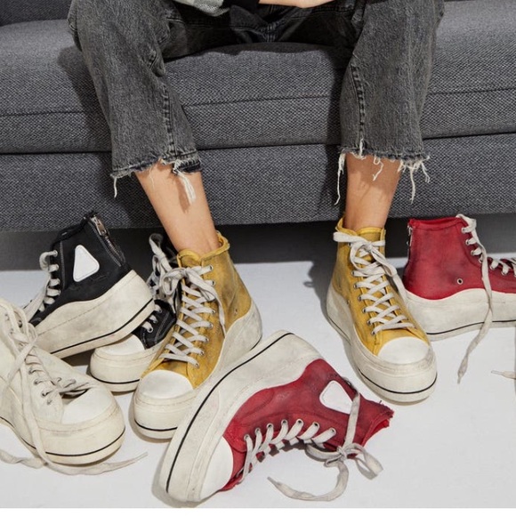 R13 Platform High Top Sneaker Black Canvas Distressed Lace-Up Zip Back – Size 8 - Picture 2 of 7